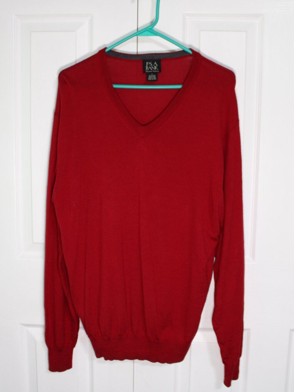 Jos. A. Bank Signature Collection Red 100% Italian Merino Wool V-Neck Sweater